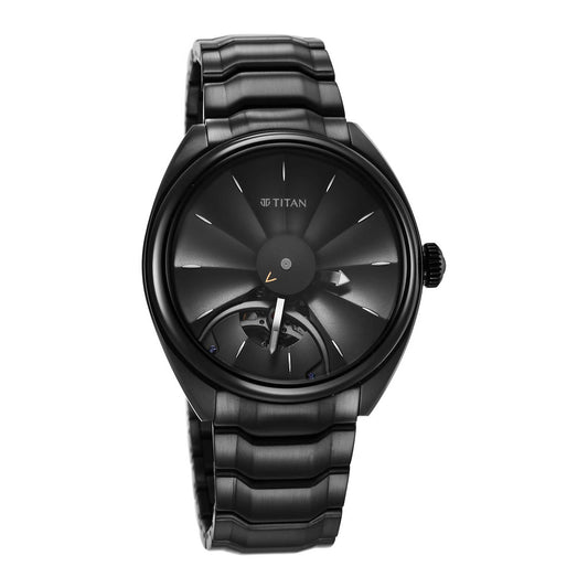 Titan Stellar Automatic Automatic Black Dial Stainless Steel Strap Watch for Men