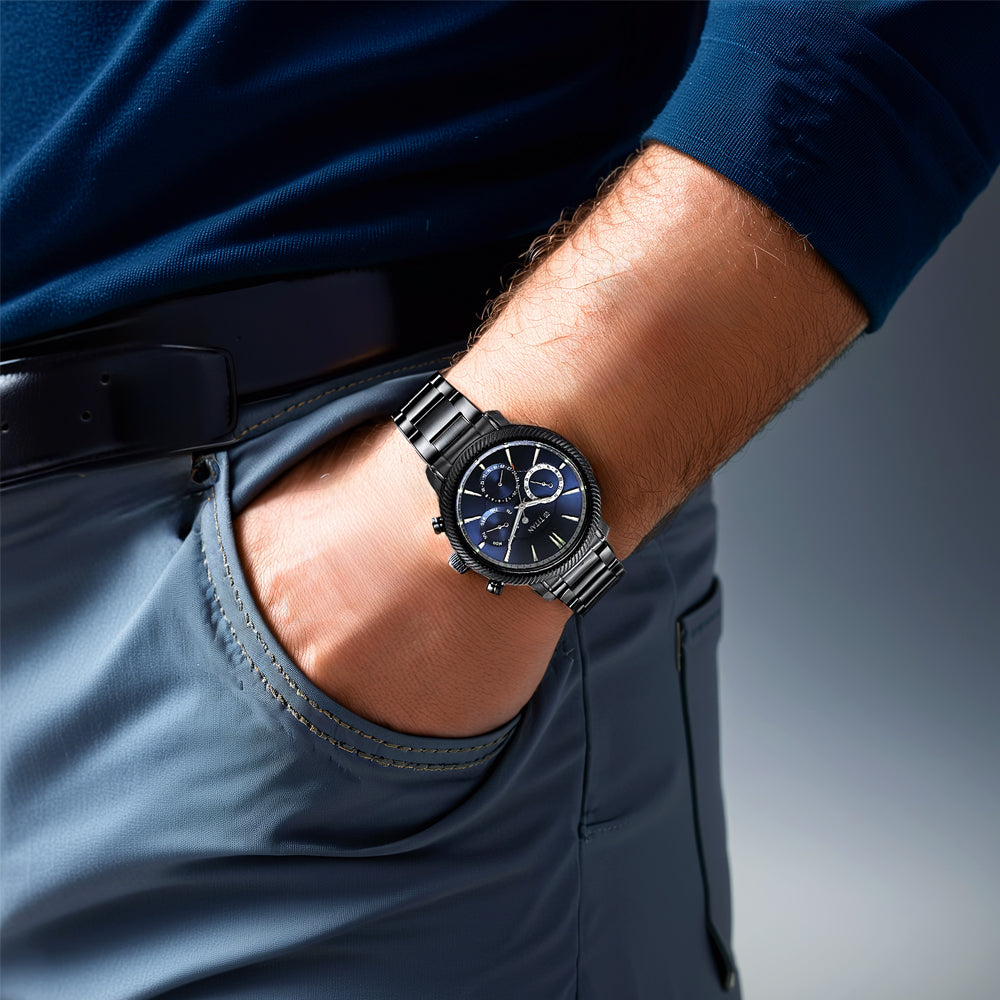 ساعة تيتان ستيلار متعددة الوظائف ذات مينا أزرق تناظري