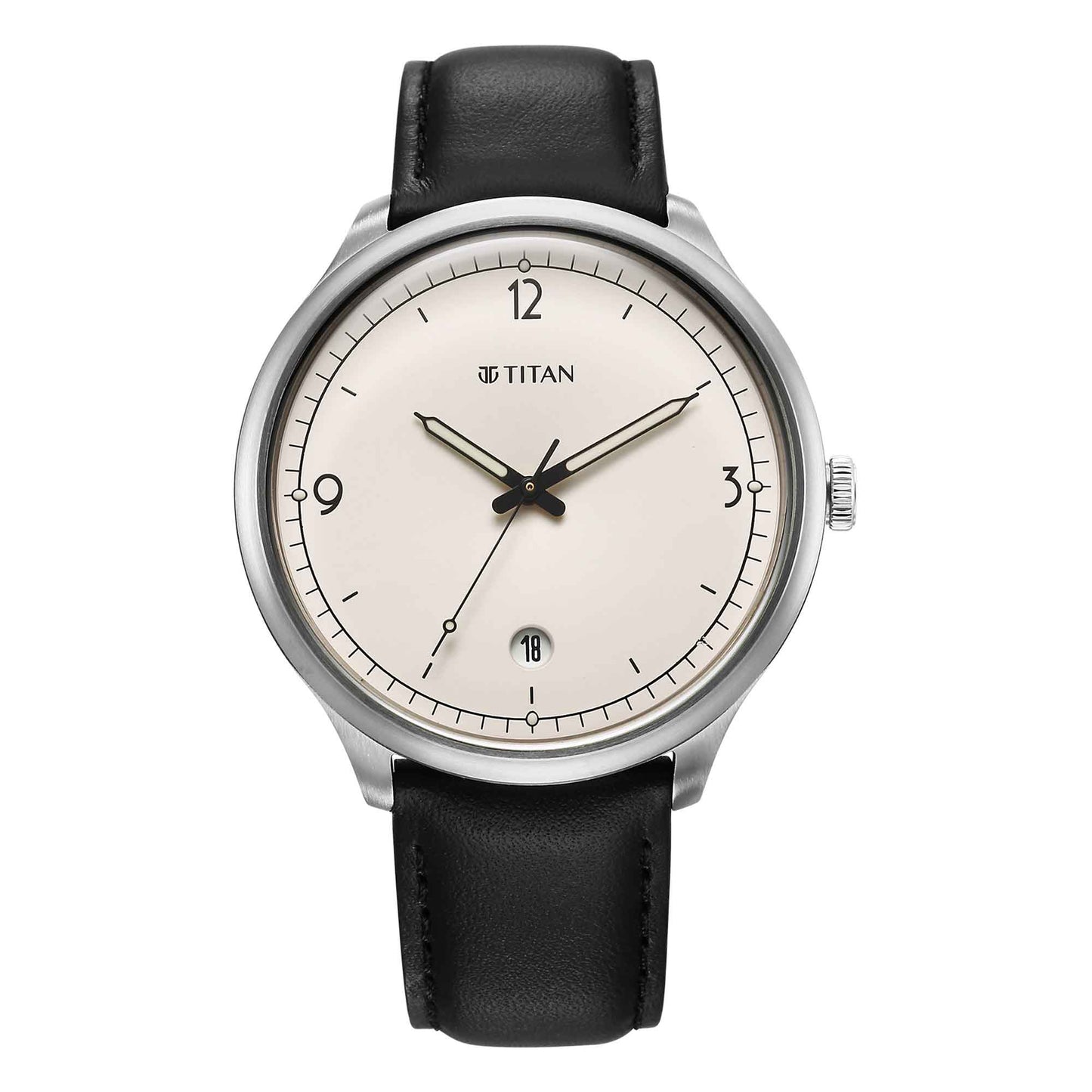 Titan Timeless Treasures Quartz Alog with Date White Dial With Black Color Leather Strap Watch For Men (10023SL05)