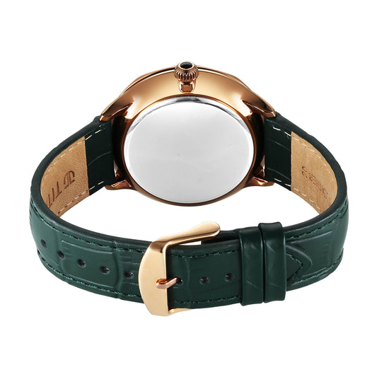 Titan Stellar Analog with Sun Moon Phase and Green Dial Green Leather Strap Watch for Men 10028QL01