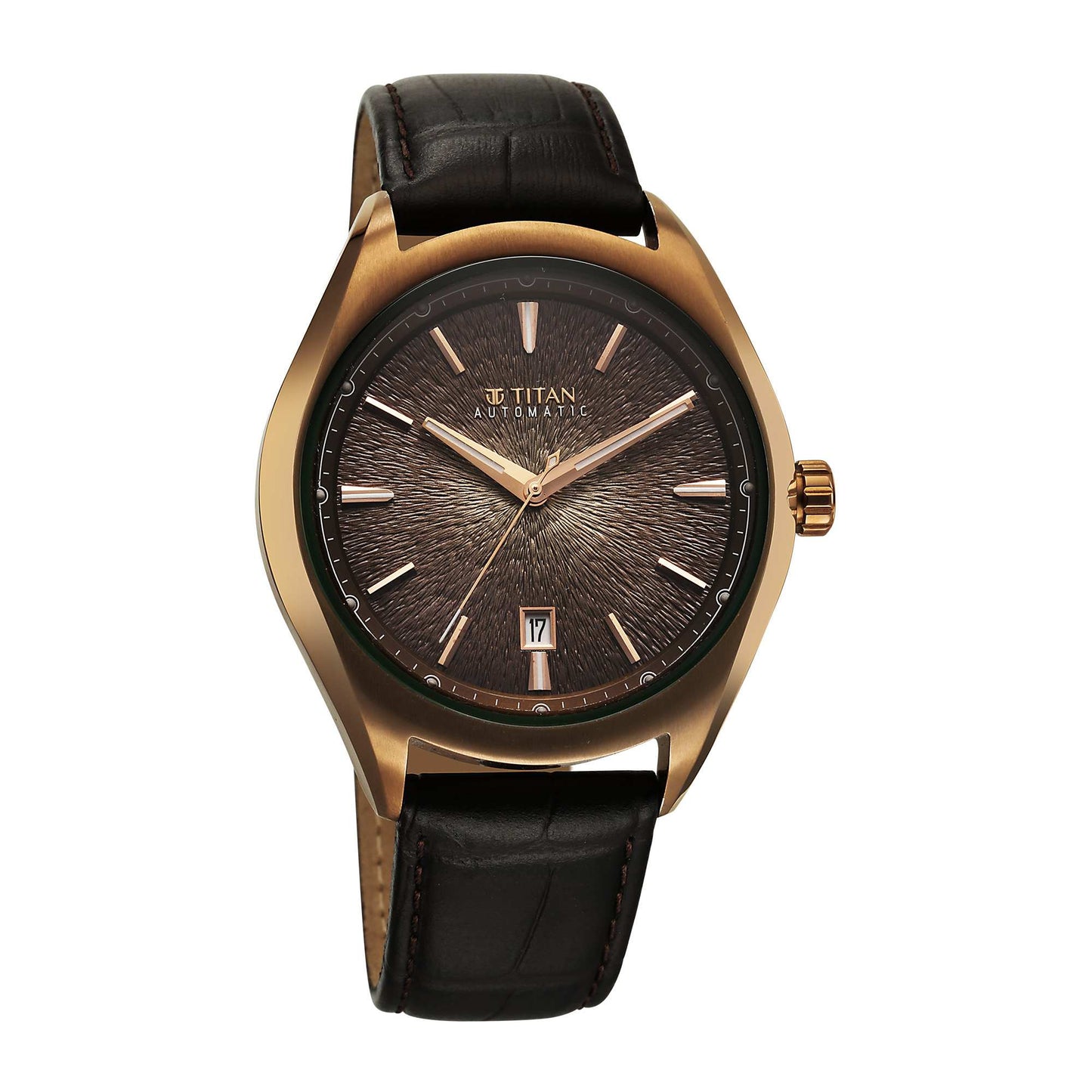 Titan Stellar Starlight Analog with Concealed Automatic and Brown Dial Brown Leather Strap Watch for Men 10051QL01