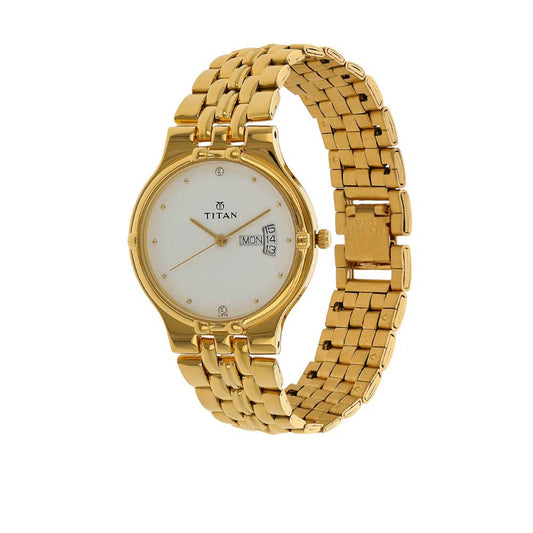 Titan Quartz Analog with Day and Date White Dial Stainless Steel Strap Watch for Men