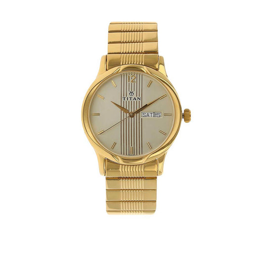 Titan Analog with Day and Date Champagne Dial Metal Strap watch for Men