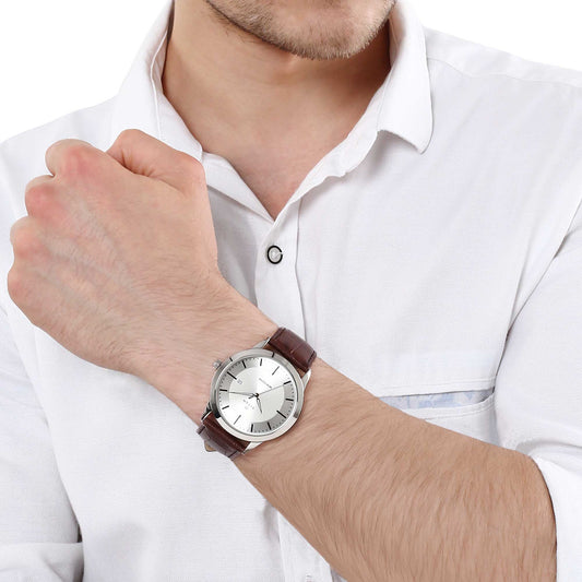Titan Classique Silver Dial Analog with Date Leather Strap watch for Men