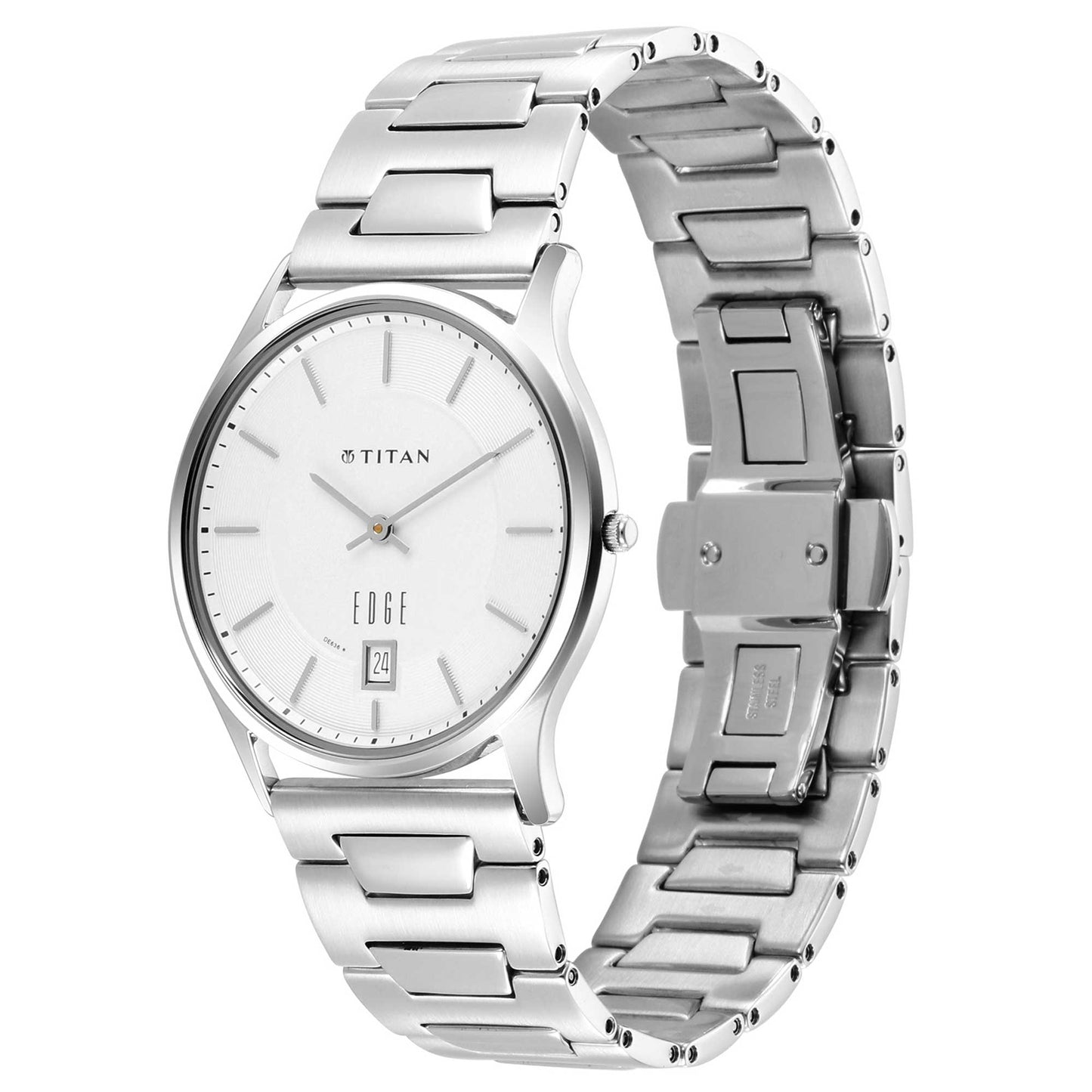 Edge Metal Silver Dial Leather Strap Watch (1683SM01)