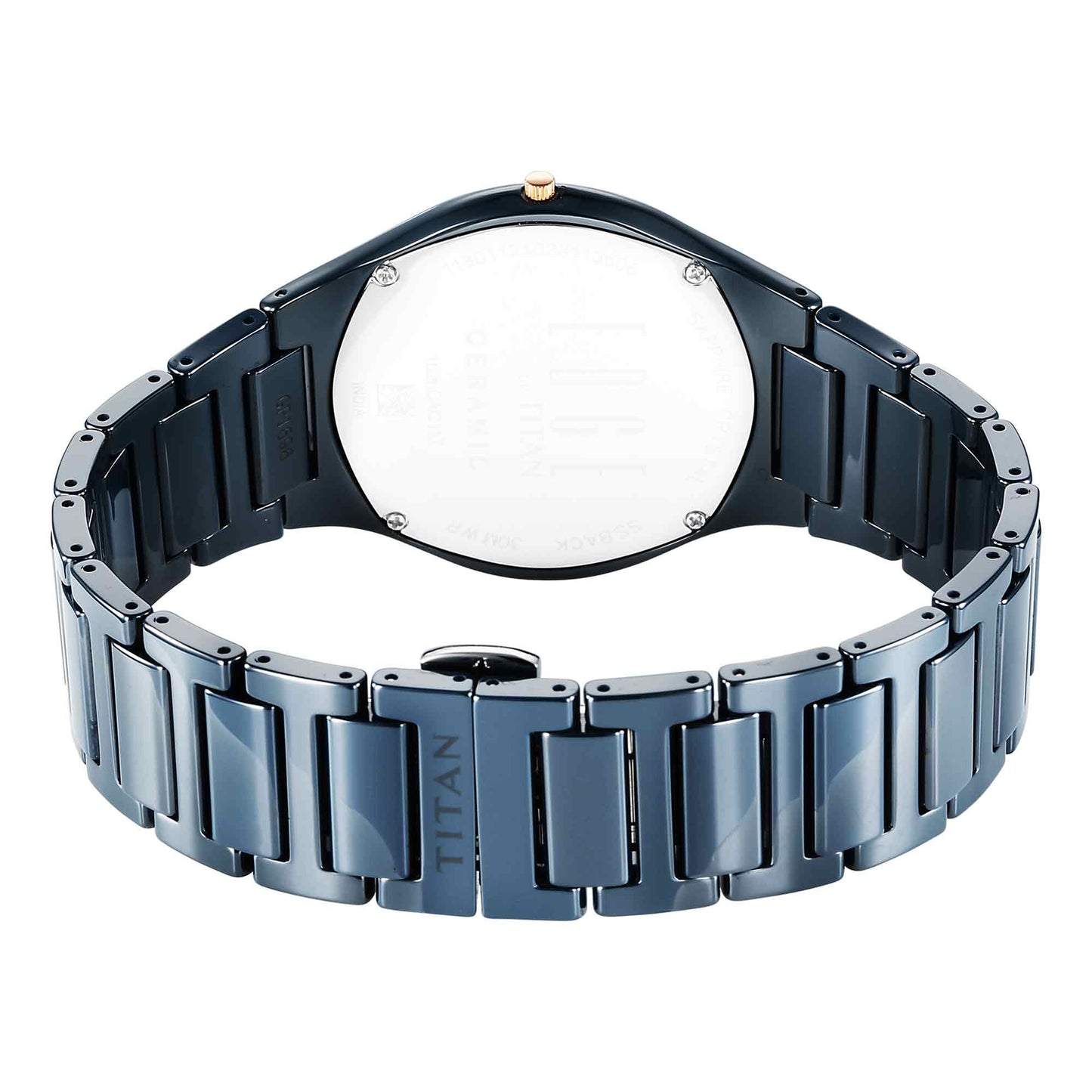 Titan Edge Bicolour Quartz Analog Blue Dial Blue Ceramic Strap Watch For Men