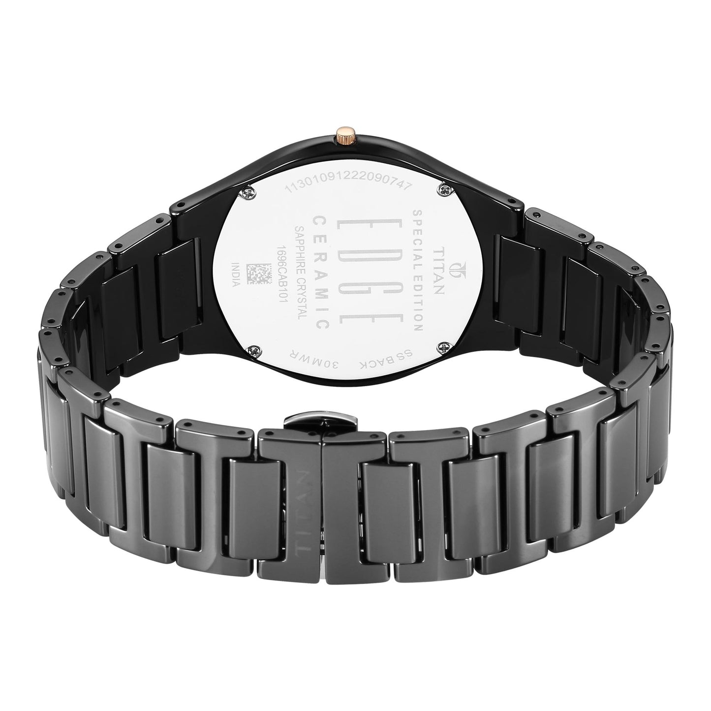 Titan Edge Quartz Analog Black Dial Black Color Solid Ceramic Strap Watch For Men