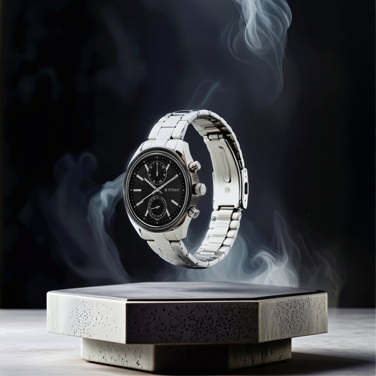 ساعة تيتان وورك وير بمينا أنثراسايت وسوار ستانلس ستيل متعدد الألوان للرجال