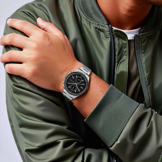 ساعة تيتان وورك وير بمينا أنثراسايت وسوار ستانلس ستيل متعدد الألوان للرجال