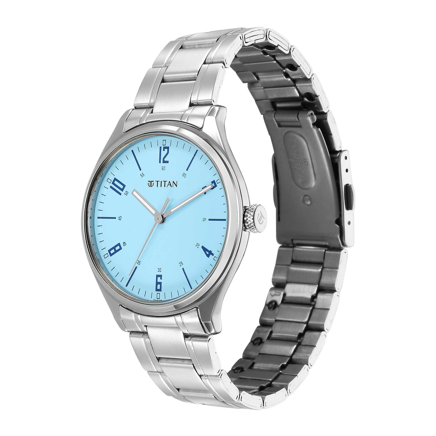 Titan Quartz Alog Blue Dial Watch for Men (1802SM07)