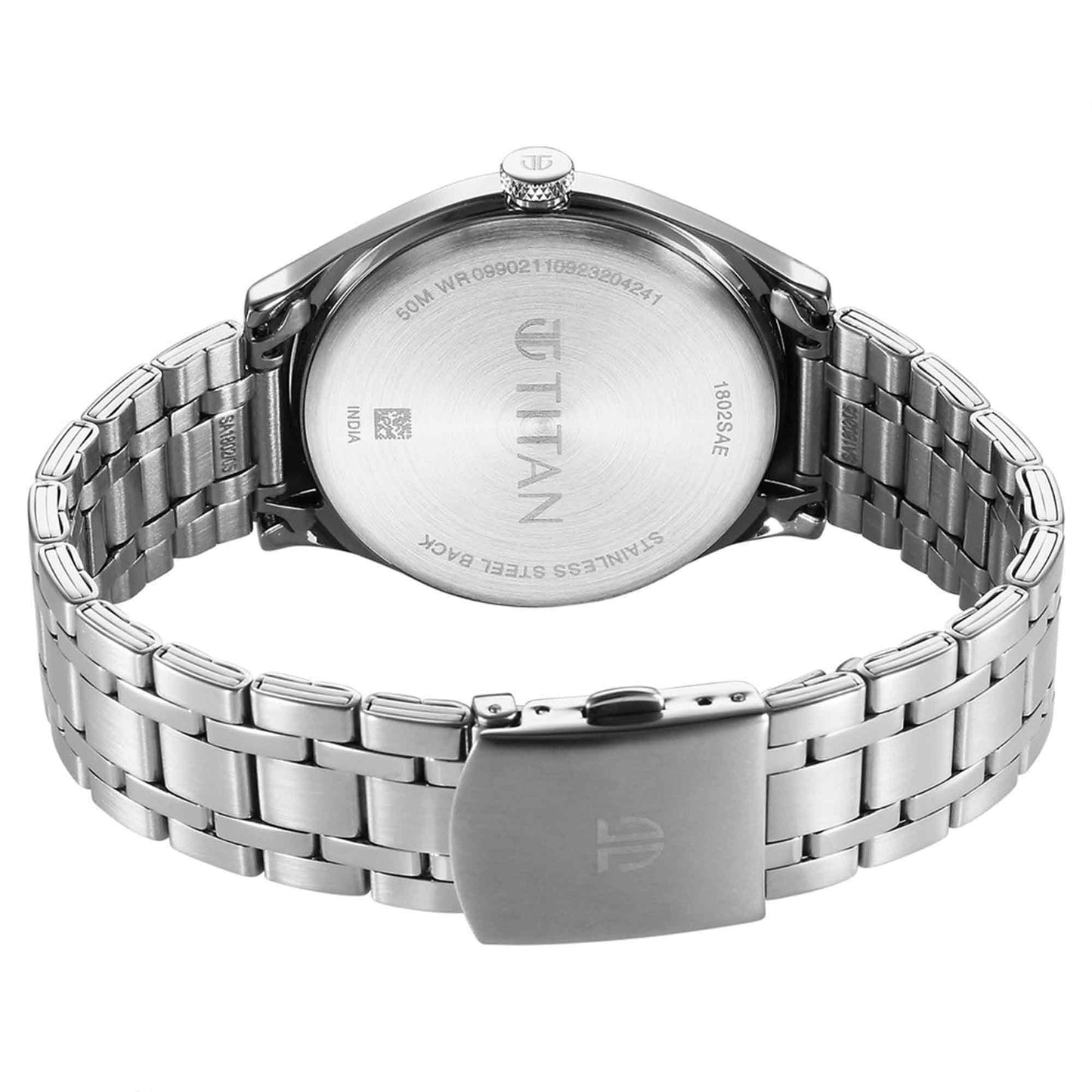 Titan Wrist Wit Quartz Alog Grey Dial Stainless Steel Strap Watch for Men (1802SM10)