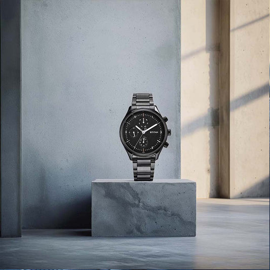 ساعة تيتان نيو بمينا اسود وسوار ستانلس ستيل متعدد للرجال