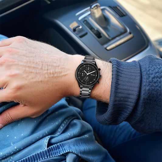 ساعة تيتان نيو بمينا اسود وسوار ستانلس ستيل متعدد للرجال