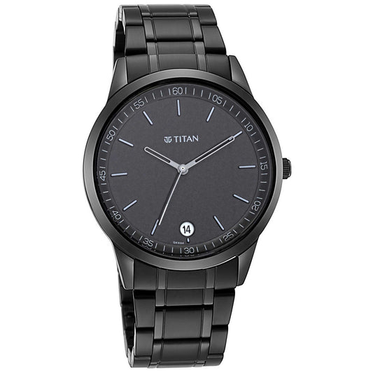 Titan Men's Timeless Style Watch: Refined Black Dial and Metal Strap