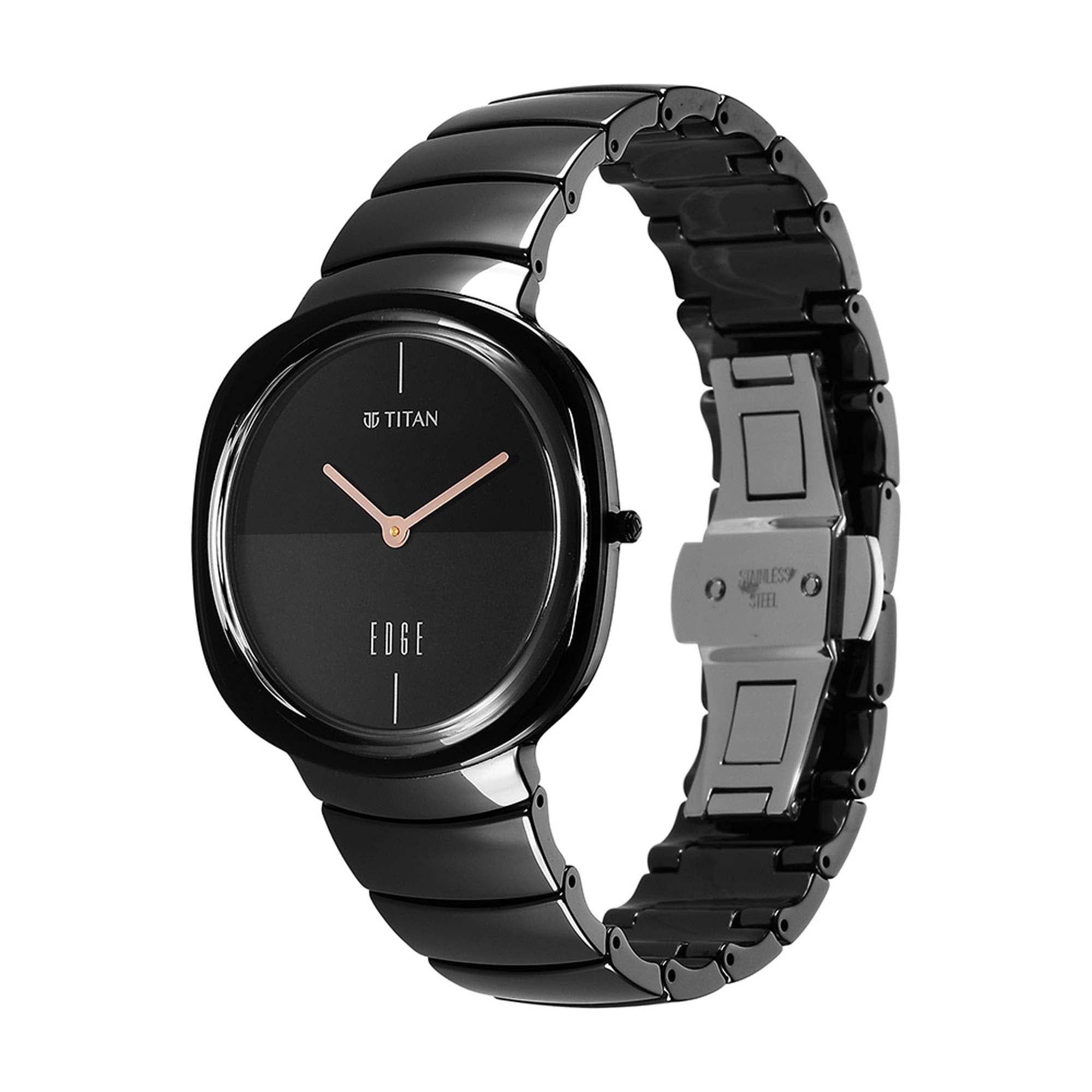 Titan Edge Squircle Quartz in Rich Black with Glossy Ceramic Unisex Watch