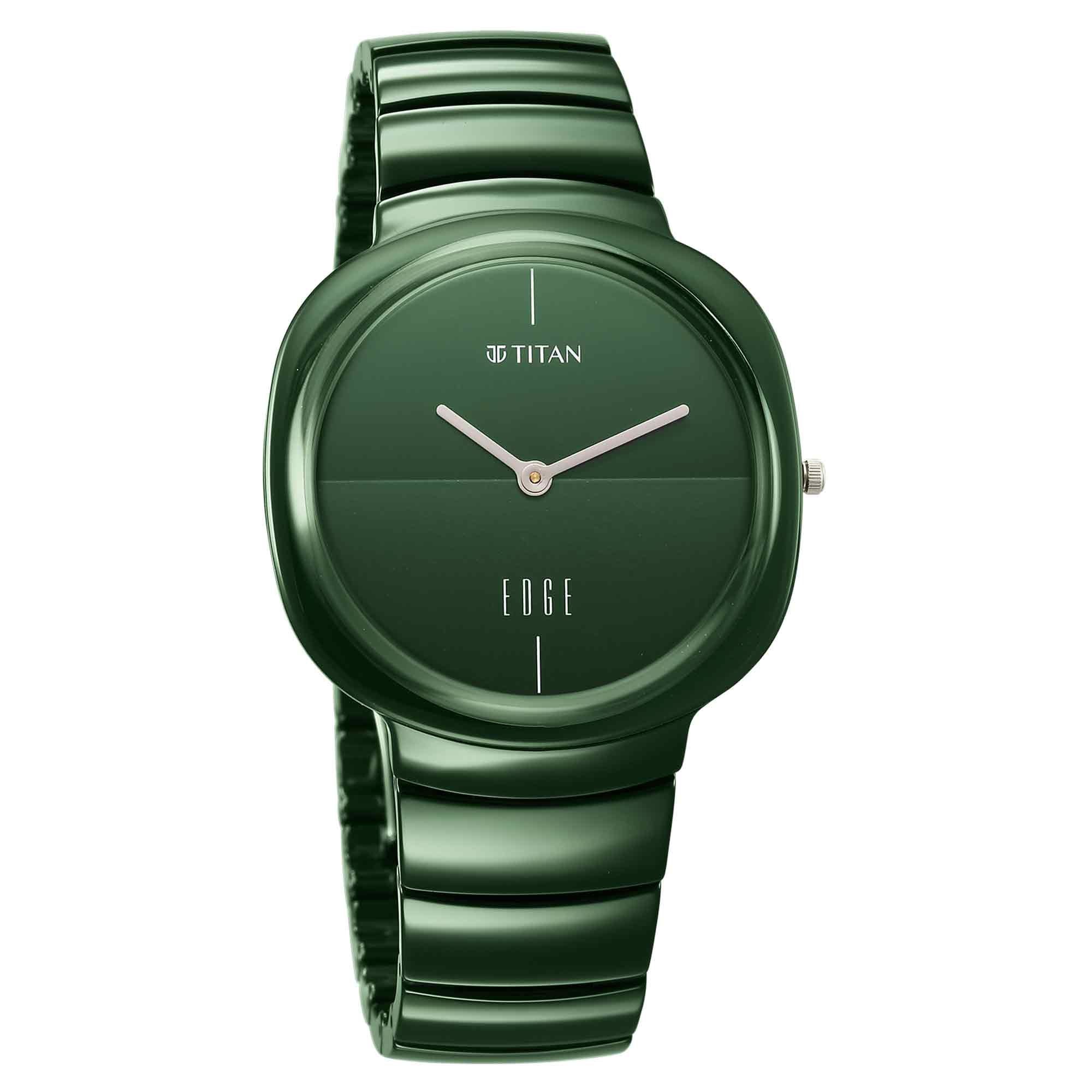 Titan Squircle Camo Quartz Analog Green Dial Ceramic Strap Watch For Unisex