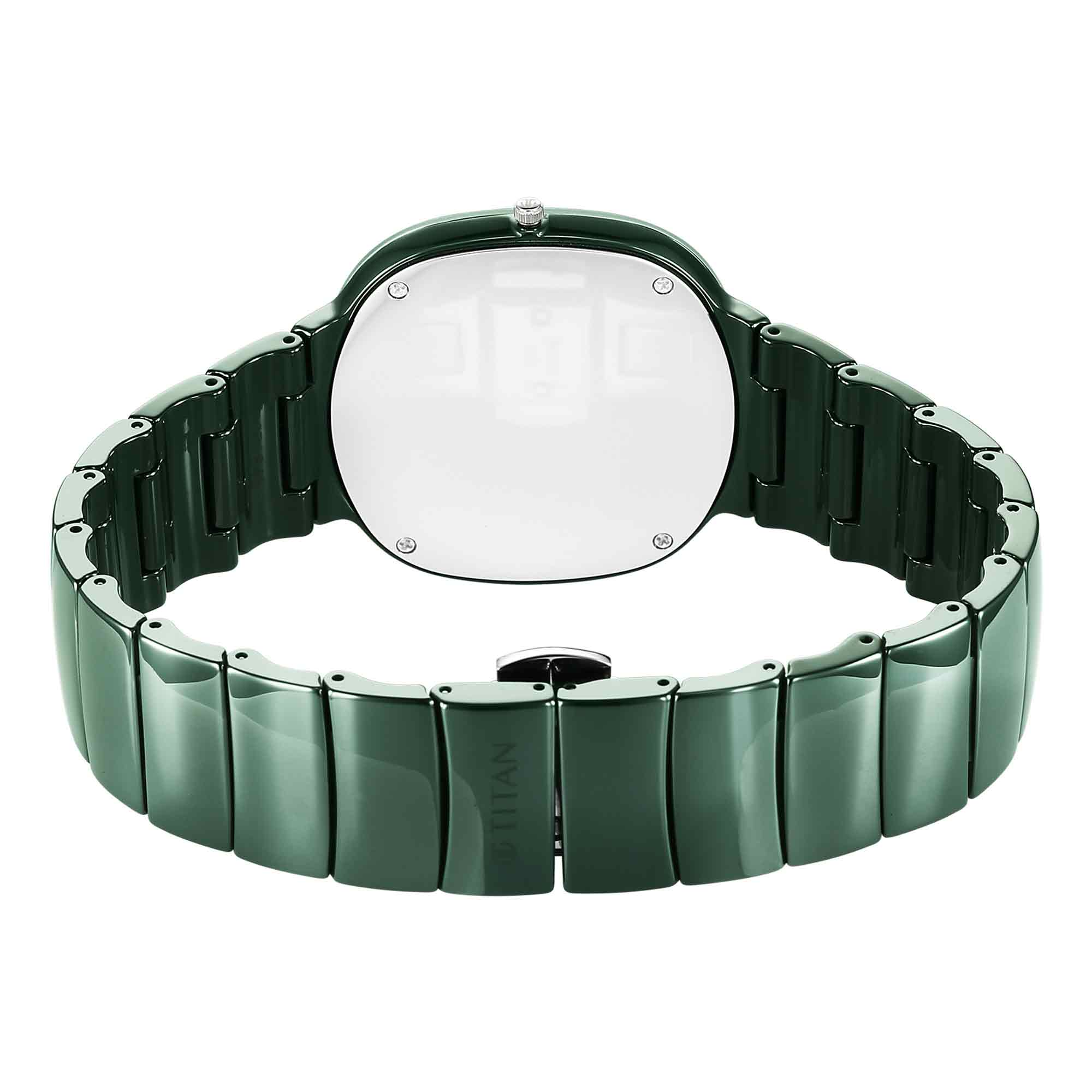 Titan Squircle Camo Quartz Analog Green Dial Ceramic Strap Watch For Unisex