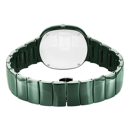 Titan Squircle Camo Quartz Analog Green Dial Ceramic Strap Watch For Unisex