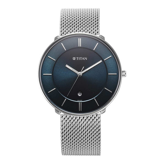 ساعة تيتان نوير بمينا أزرق وبسوار ستانلس ستيل للرجال
