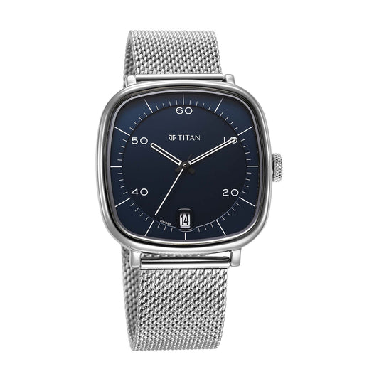 Titan Neo Curve Quartz Analog with Date Blue Dial Stainless Steel Strap Watch For Men