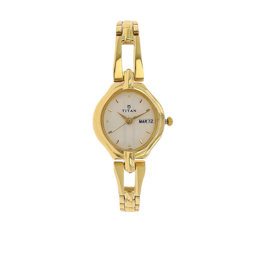 Titan Quartz Analog with Day and Date White Dial Stainless Steel Strap Watch for Women