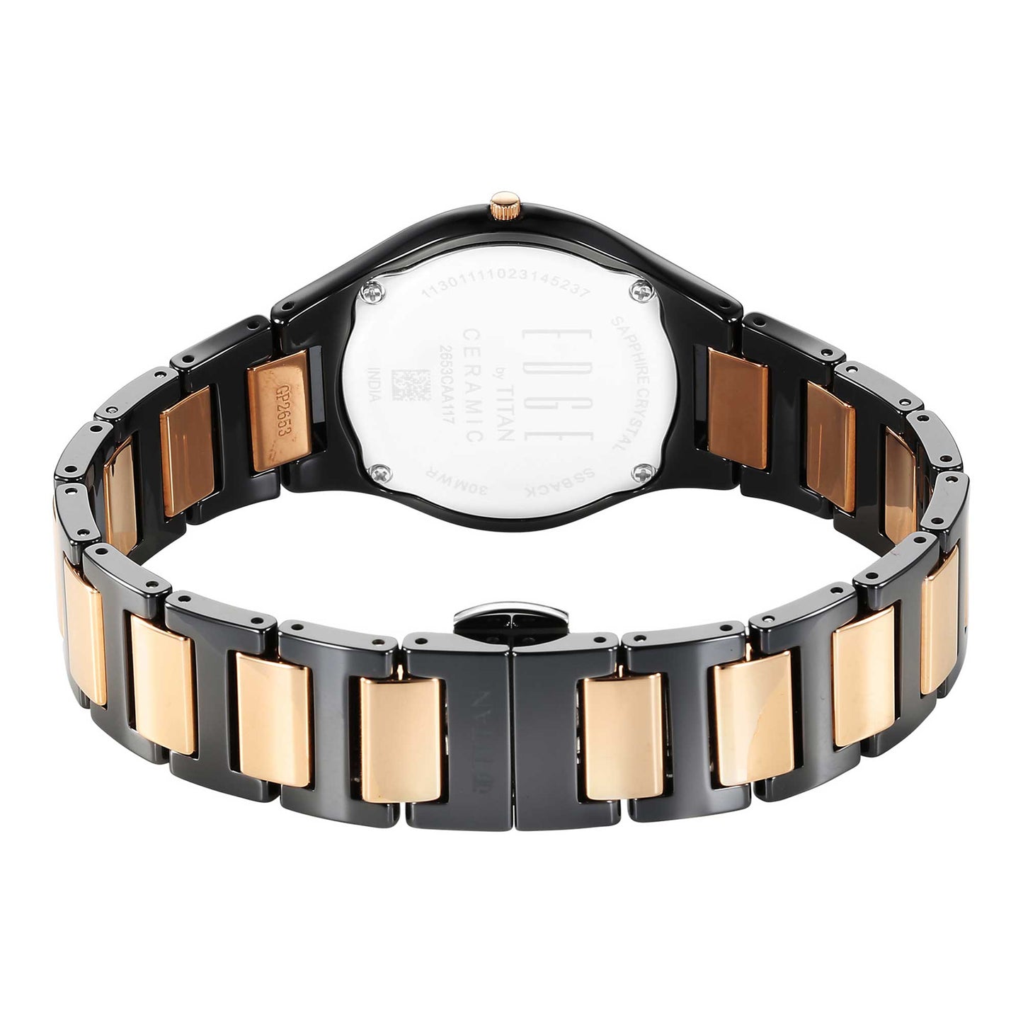 Titan Edge Women Ceramic Bicolour Case Material Ceramic ShapeRound Women Watch (2653KC05)