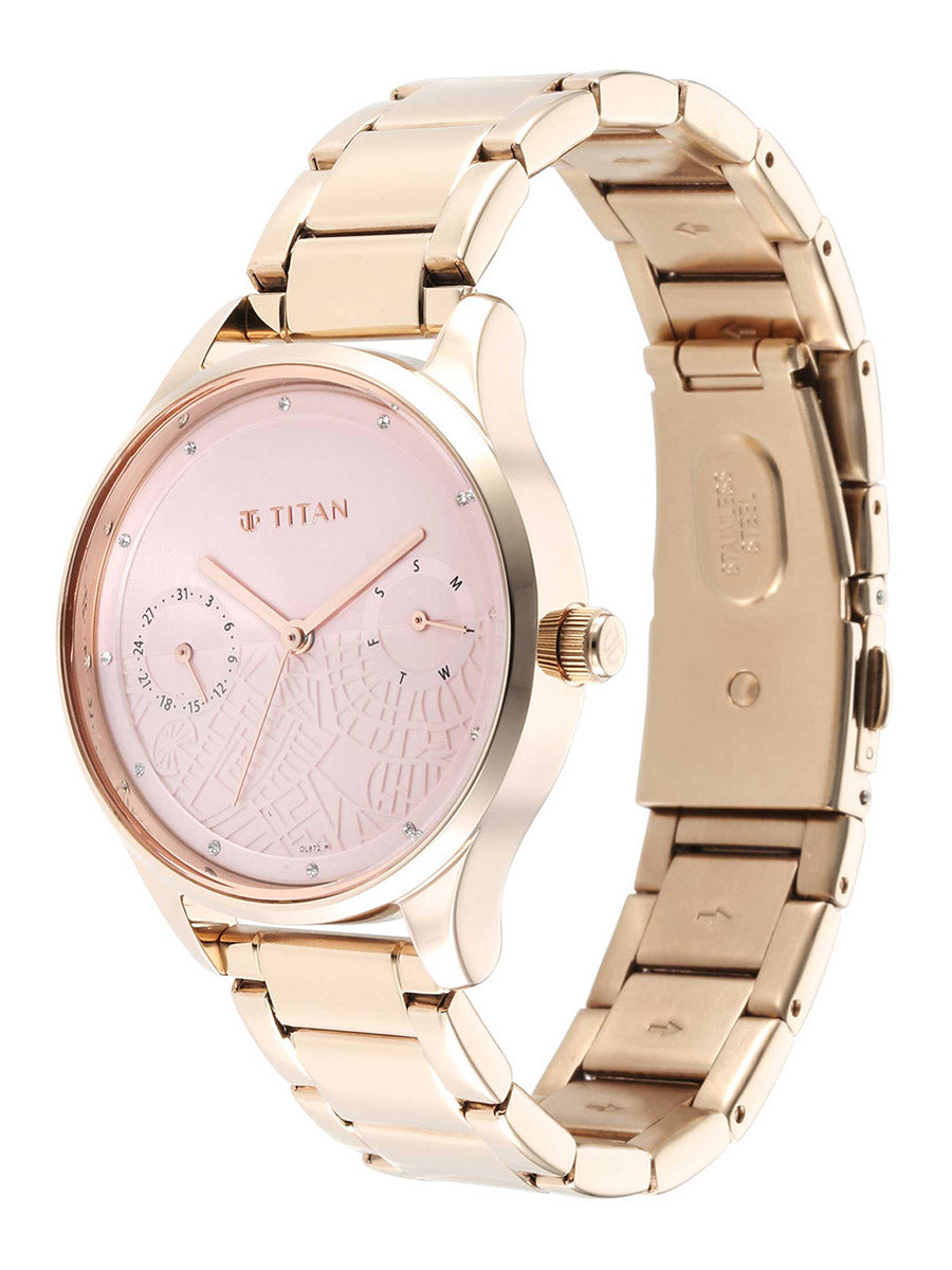 Titan Wander Pink Dial Analog Stainless Steel Strap Watch for Women