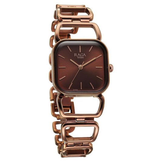 Titan Raga Ascend Quartz Alog Brown Dial With Brown Color Metal Strap Watch For Women (2697QM02)