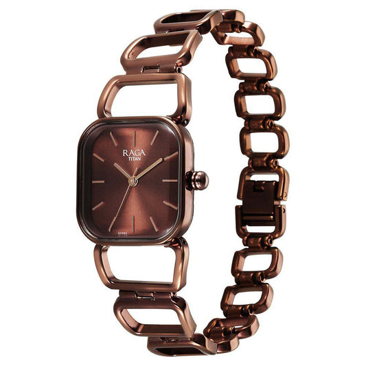 Titan Raga Ascend Quartz Alog Brown Dial With Brown Color Metal Strap Watch For Women (2697QM02)