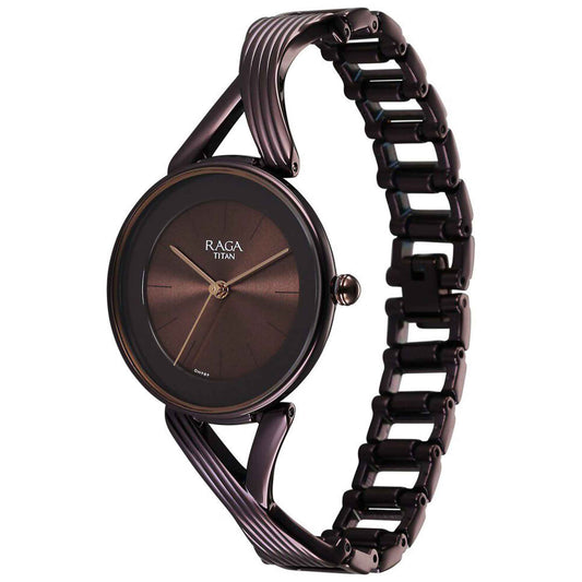 Titan Raga Chic Quartz Analog Brown Dial Metal Strap Watch for Women