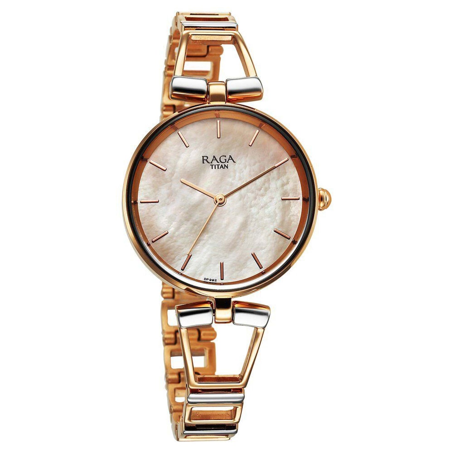 Titan Raga Ascend Quartz Alog Mother Of Pearl Dial With Two Toned Color Metal Strap Watch For Women