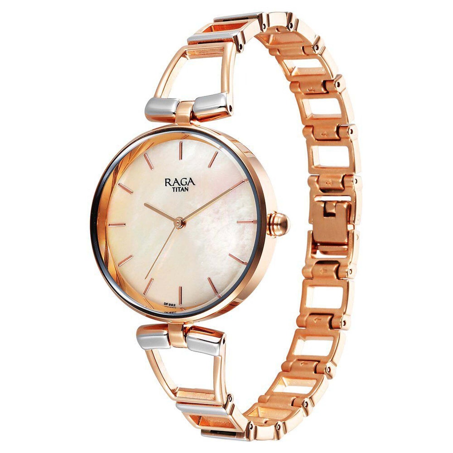 Titan Raga Ascend Quartz Alog Mother Of Pearl Dial With Two Toned Color Metal Strap Watch For Women