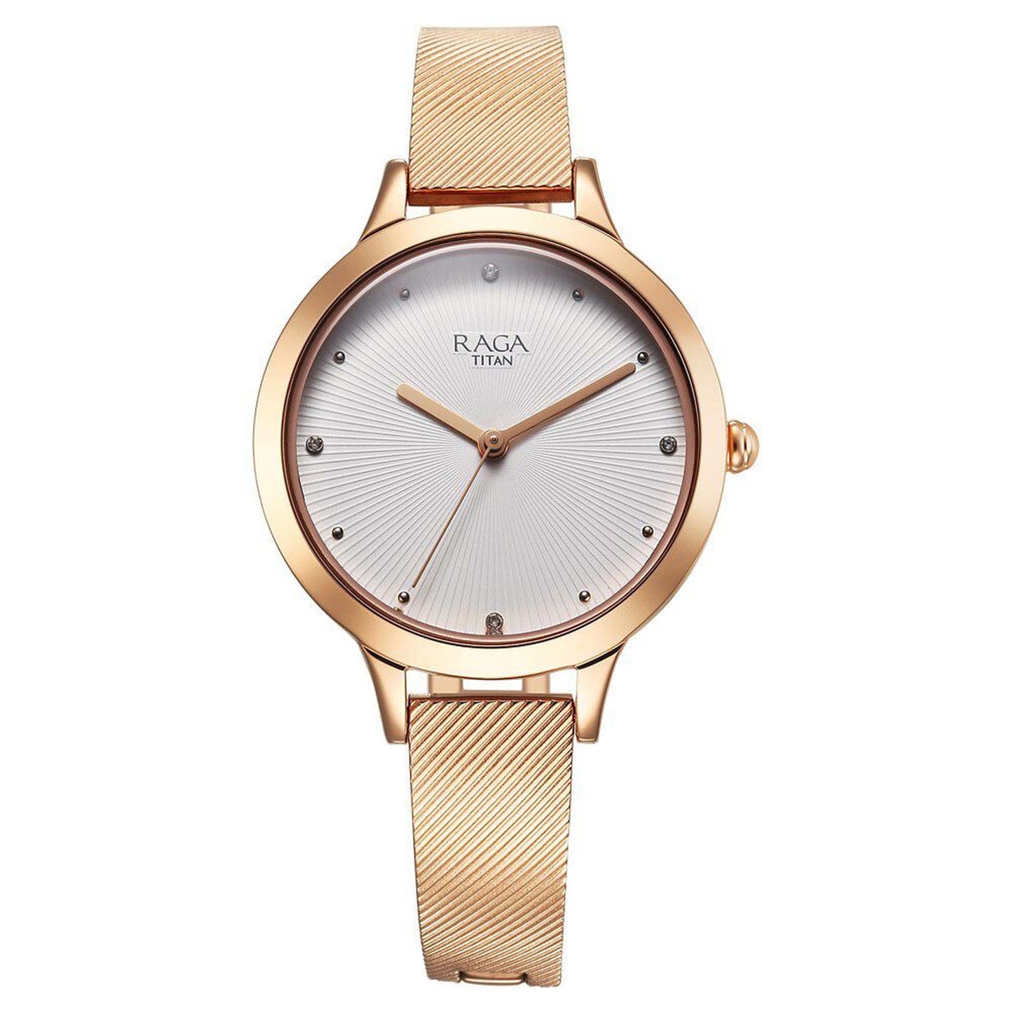 Titan Raga Memoirs Quartz Alog White Dial With Rose Gold Color Metal Strap Watch For Women (2754WM01)