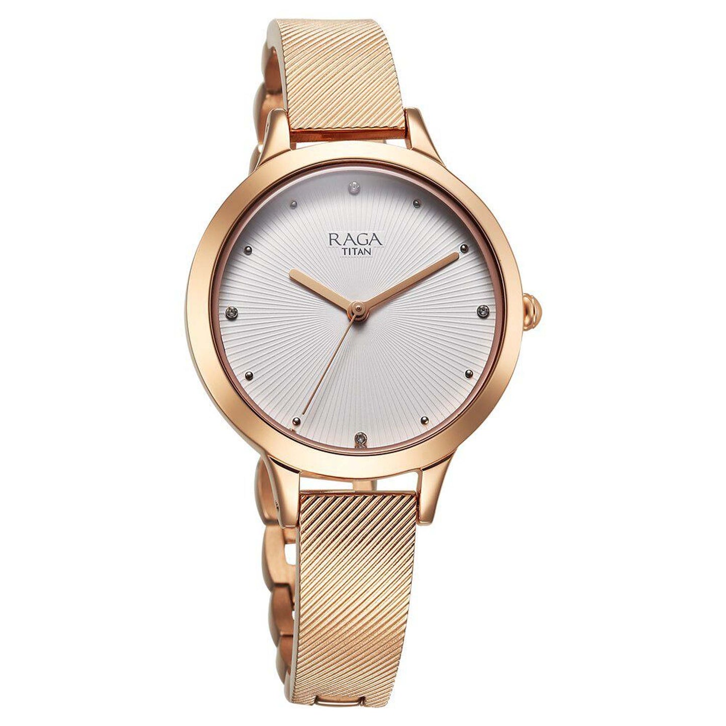 Titan Raga Memoirs Quartz Alog White Dial With Rose Gold Color Metal Strap Watch For Women (2754WM01)