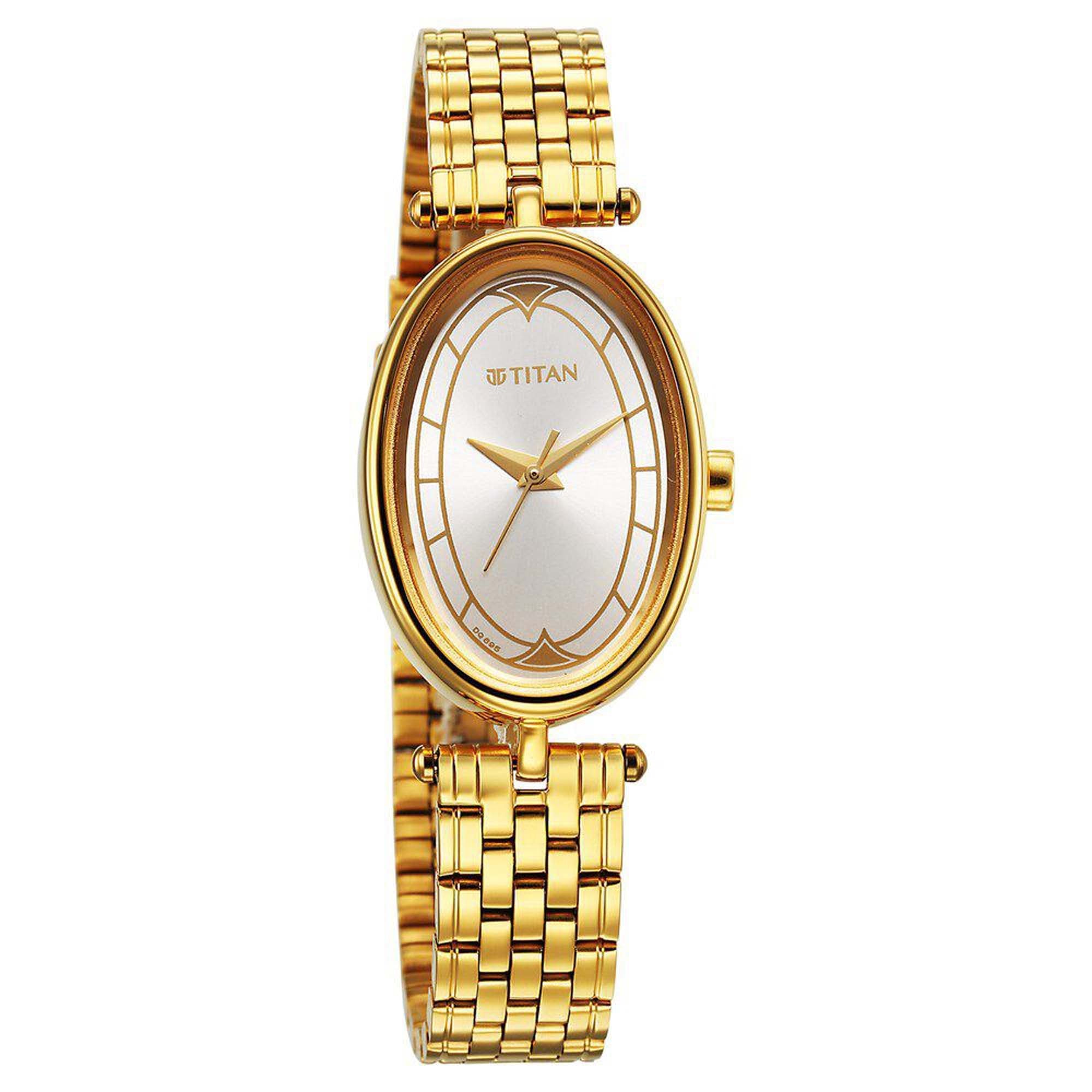 Titan Karishma Quartz Analog Silver Dial Golden Stainless Steel Strap Watch For Women