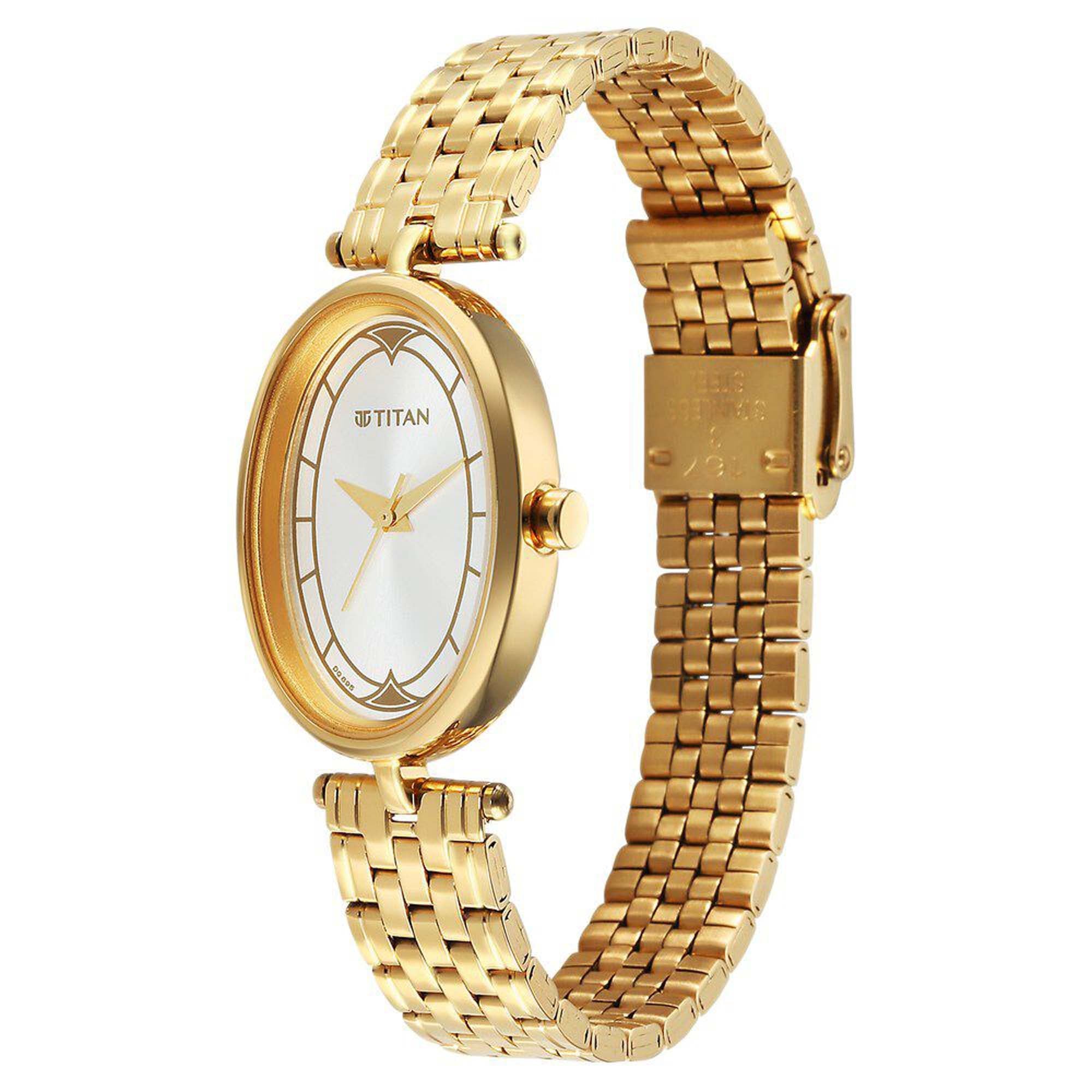 Titan Karishma Quartz Analog Silver Dial Golden Stainless Steel Strap Watch For Women