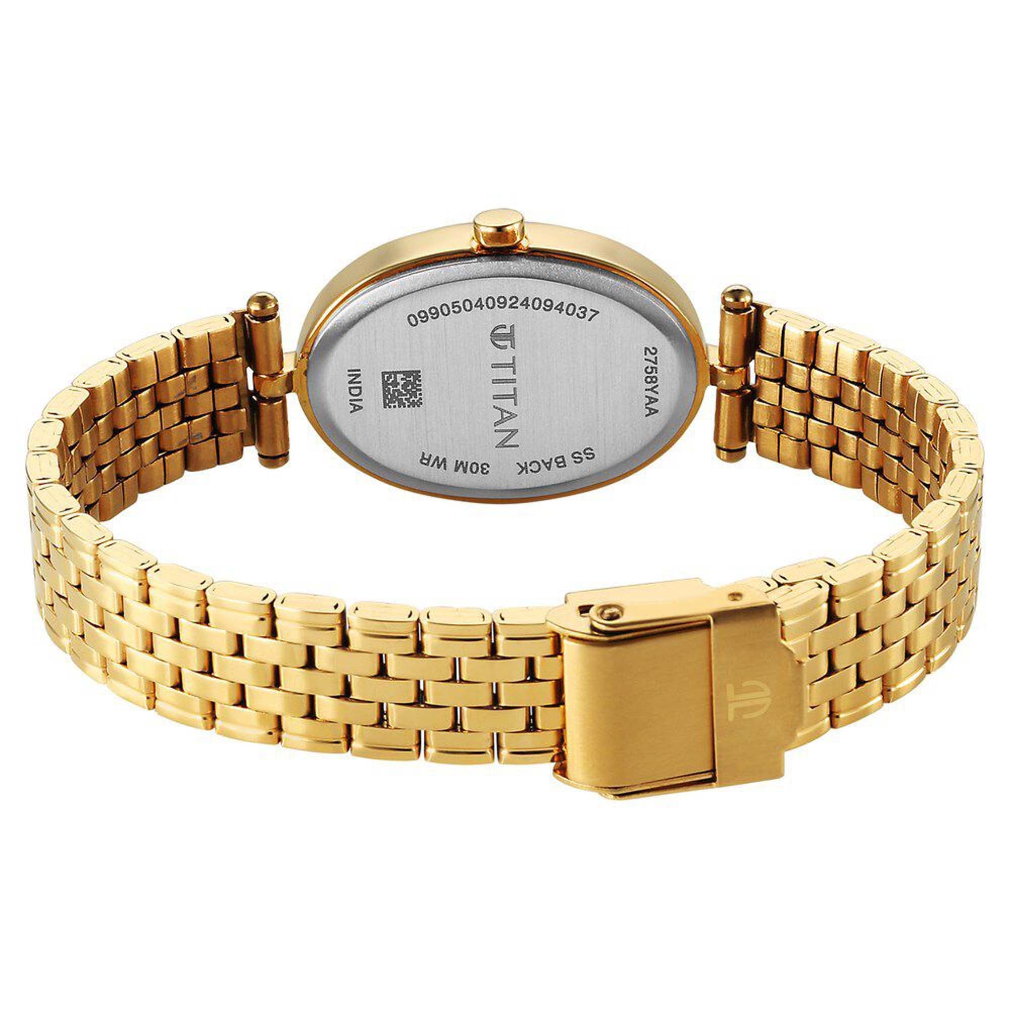 Titan Karishma Quartz Analog Silver Dial Golden Stainless Steel Strap Watch For Women