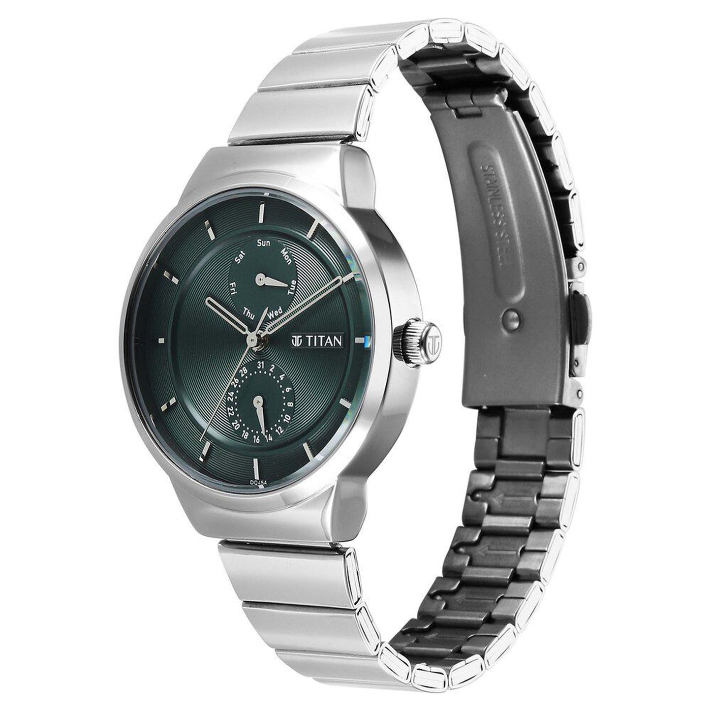Titan Neo Multifunction Green Dial Silver Color Stainless Steel Strap Watch For Women (2761SM01)