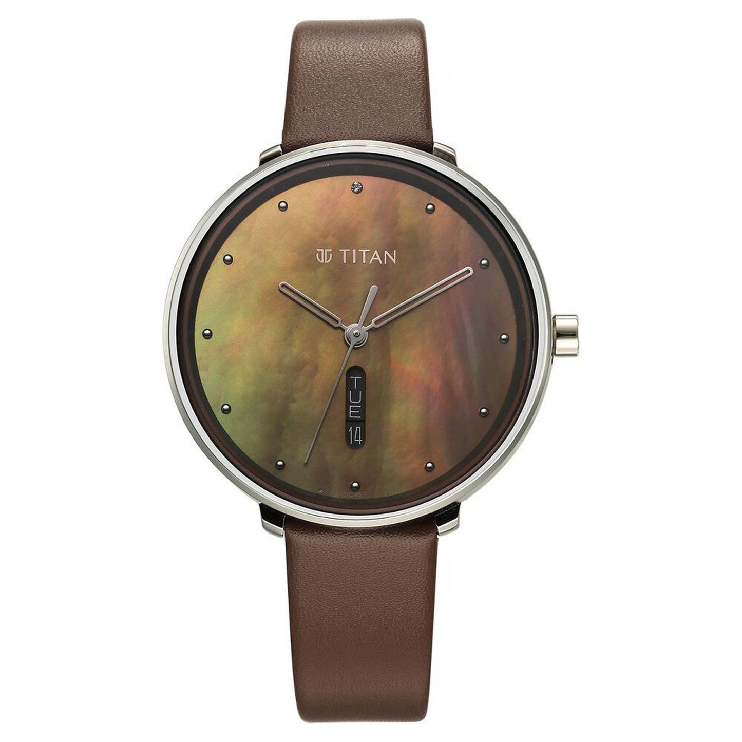 Titan Neo Alog with Day and Date Mother Of Pearl Dial Brown Color Leather Strap Watch For Women (2763SL01)