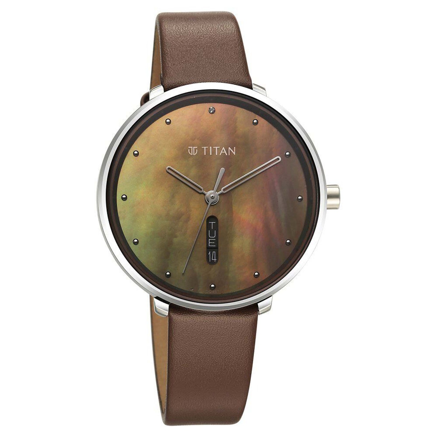 Titan Neo Alog with Day and Date Mother Of Pearl Dial Brown Color Leather Strap Watch For Women (2763SL01)