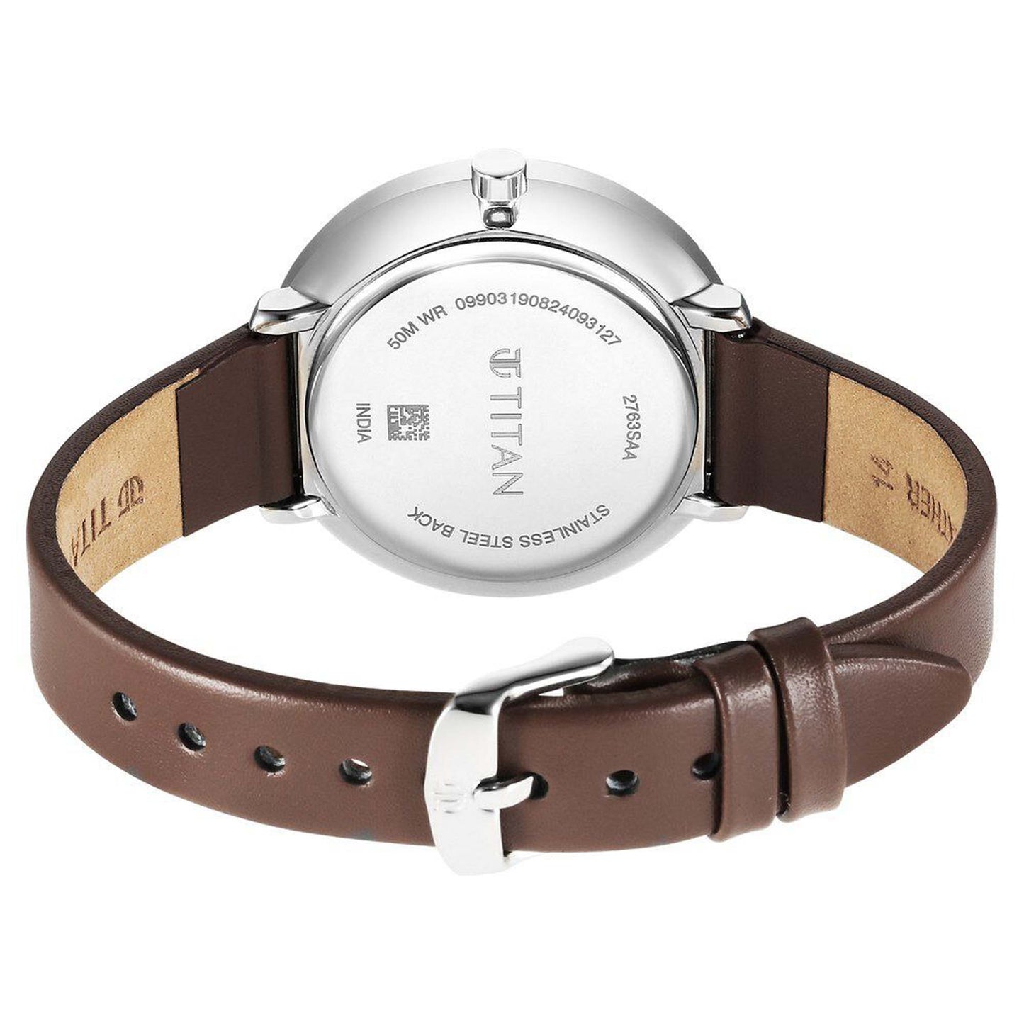 Titan Neo Alog with Day and Date Mother Of Pearl Dial Brown Color Leather Strap Watch For Women (2763SL01)