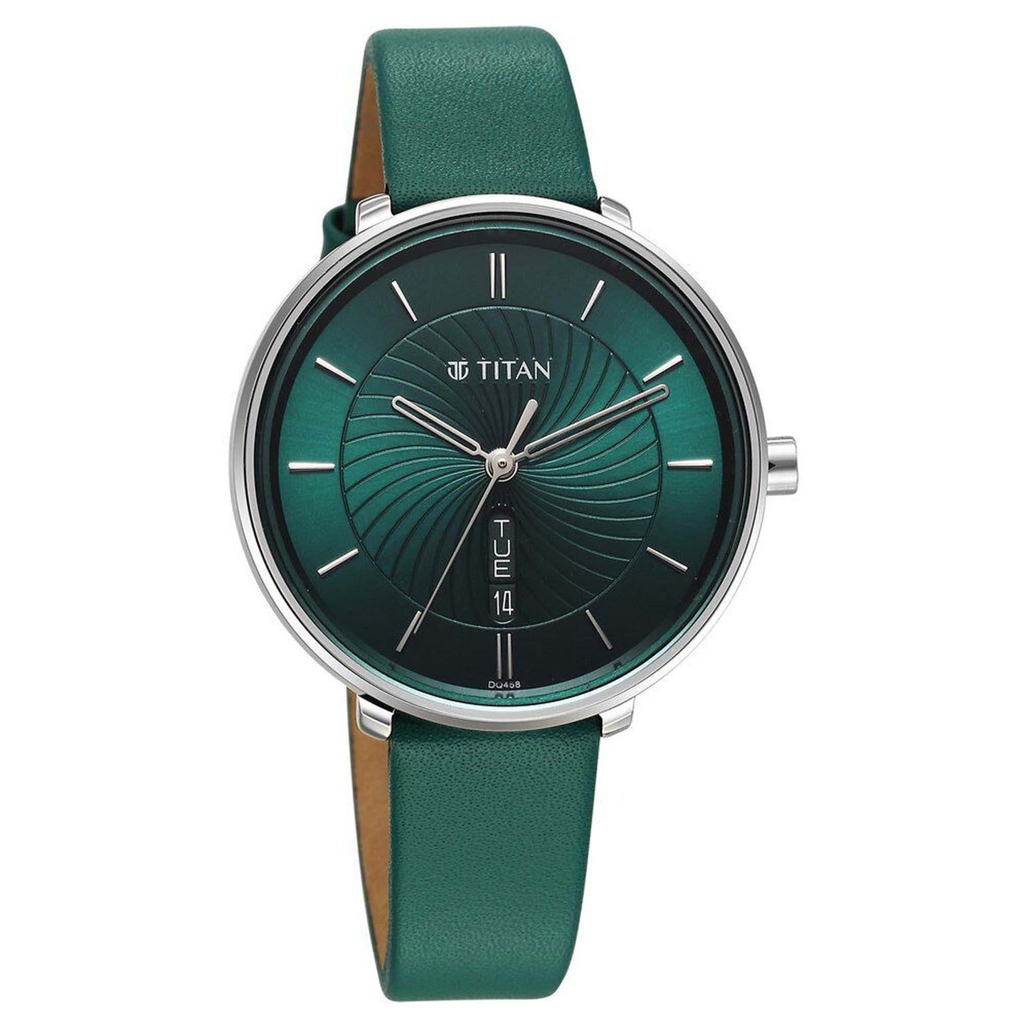 Titan Neo Alog with Day and Date Green Dial Green Color Leather Strap Watch For Women (2763SL02)