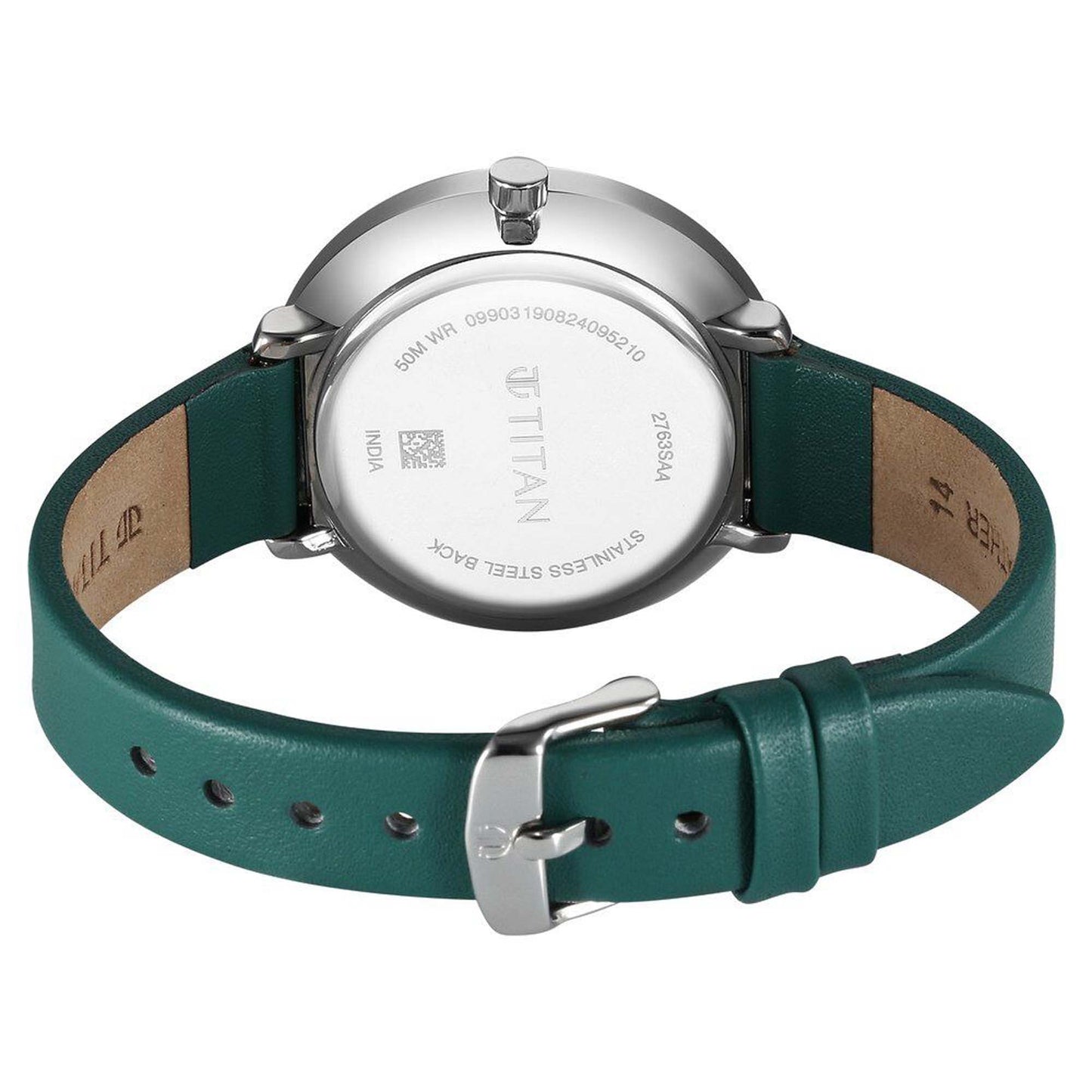 Titan Neo Alog with Day and Date Green Dial Green Color Leather Strap Watch For Women (2763SL02)