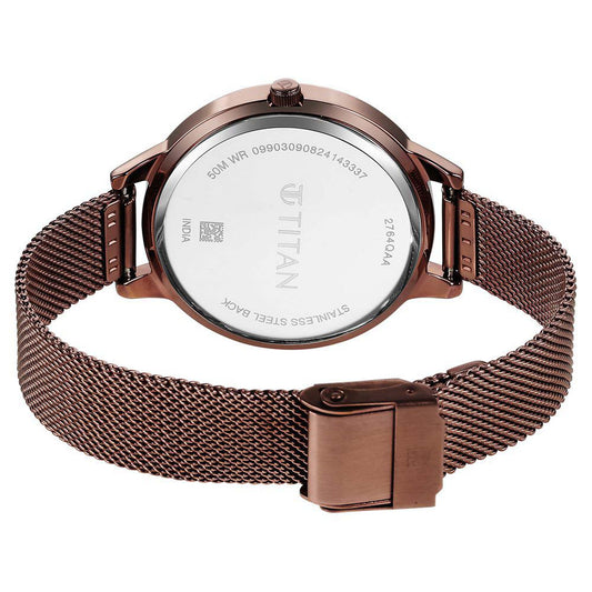 Titan Razzle Dazzle Quartz Alog Brown Dial Stainless Steel Mesh Strap Watch For Women (2764QM01)