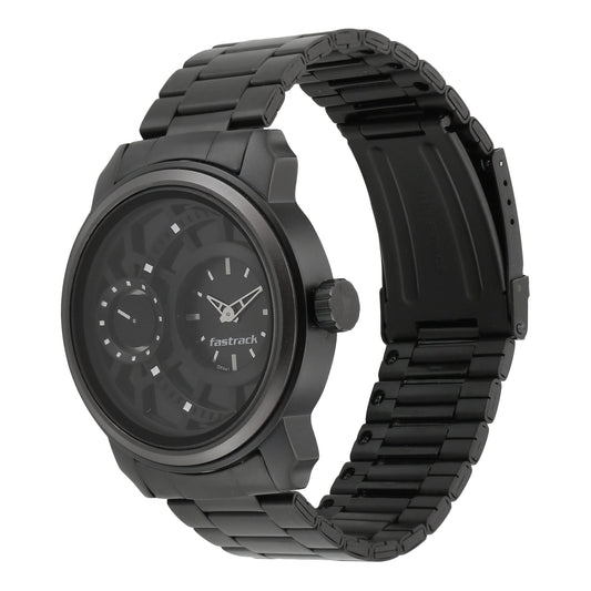Fastrack Quartz Analog Black Dial Stainless Steel Strap Watch for Guys