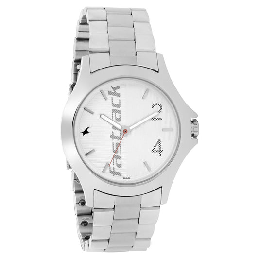Fastrack Quartz Analog White Dial Stainless Steel Strap Watch for Guys
