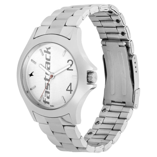Fastrack Quartz Analog White Dial Stainless Steel Strap Watch for Guys