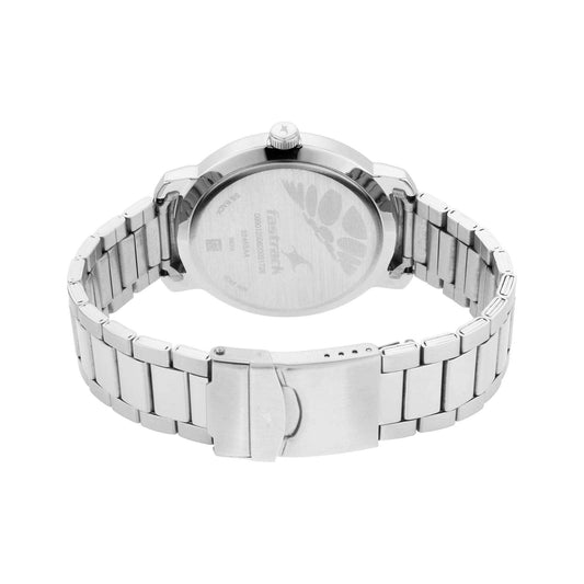 Fastrack Bare Basics Quartz Analog with Date Blue Dial Stainless Steel Strap Watch for Guys