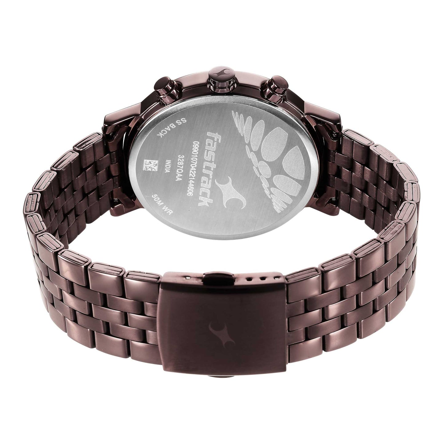 Fastrack Tick Tock Quartz Multifunction Brown Dial Metal Strap Watch for Guys