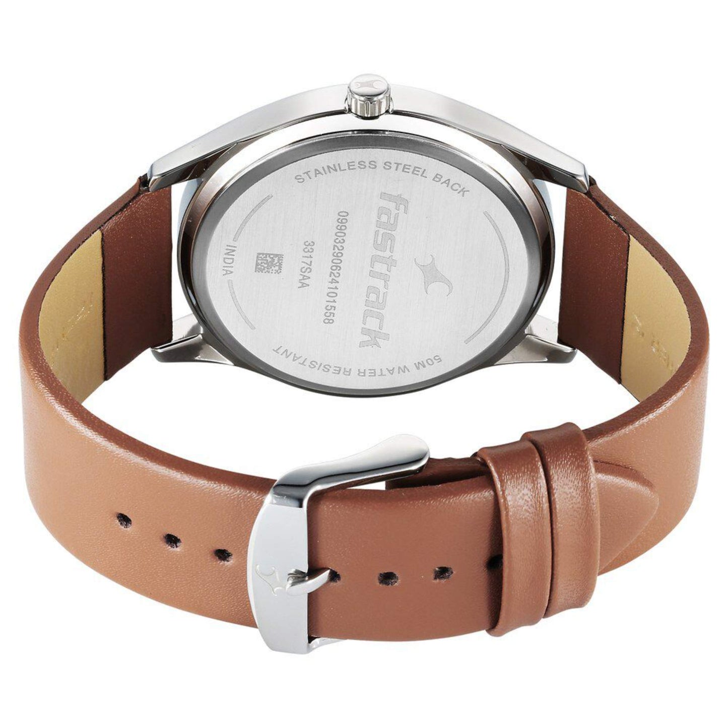 Fastrack Stunners Quartz Analog Blue Dial Brown Leather Strap Watch For Guys
